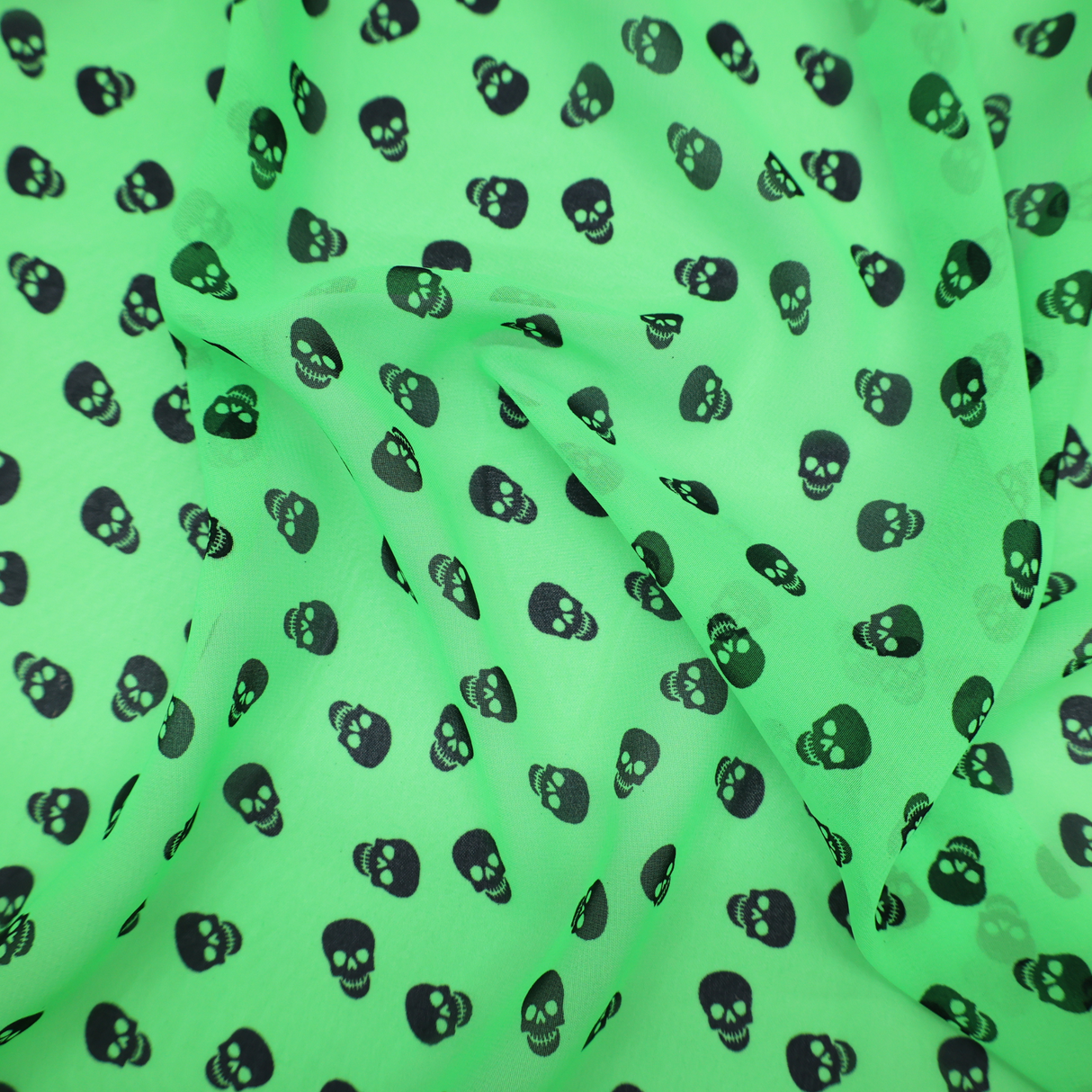 Fluorescent Green Skull Print Chiffon(#FC01) by Yard