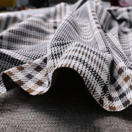 Stretch Plaid Double Knit Fabric (Brown / Black / Cream) - By the Yard