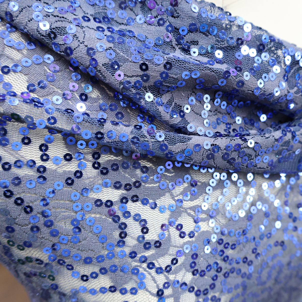 Navy Blue Sequin Lace Fabric(#SPI20) By the Yard