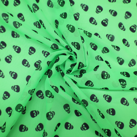 Fluorescent Green Skull Print Chiffon(#FC01) by Yard