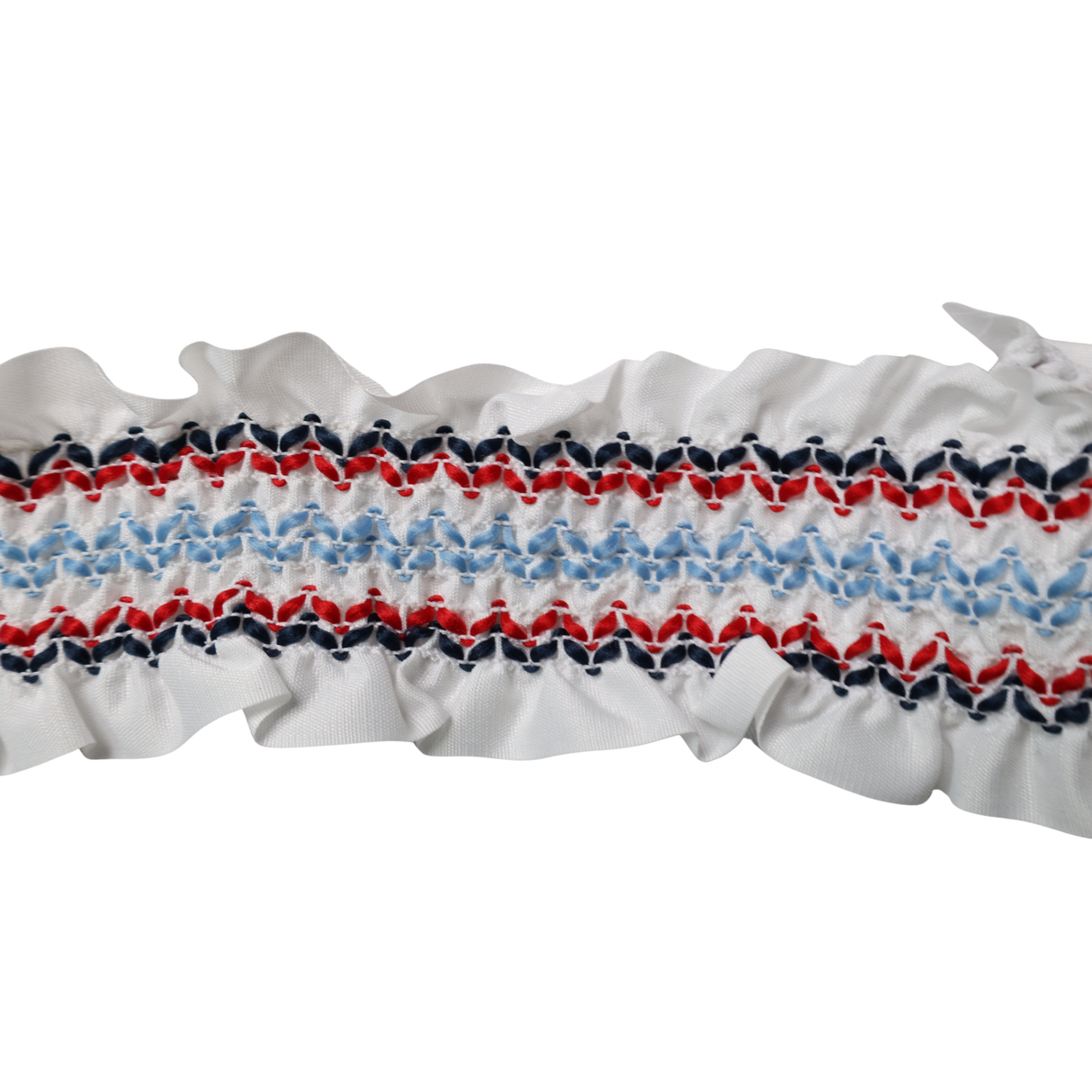White Smocked Embroidered Ruffle Trim – 2 1/4" / 10 Yards