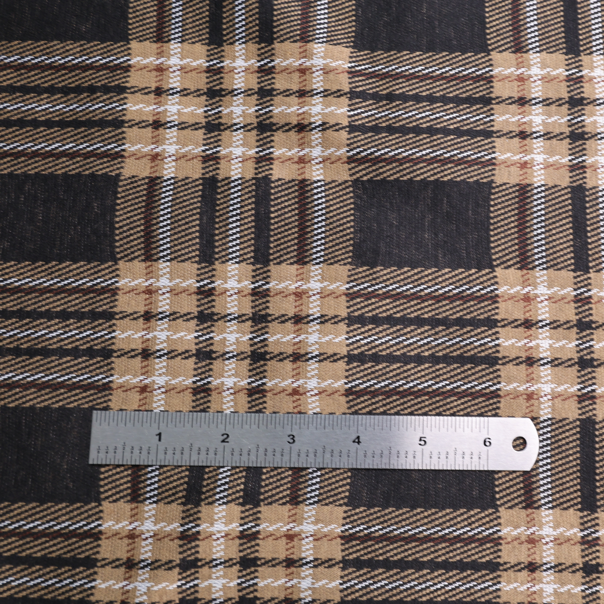 Stretch Plaid Double Knit Fabric (Beige/Black) - By the Yard