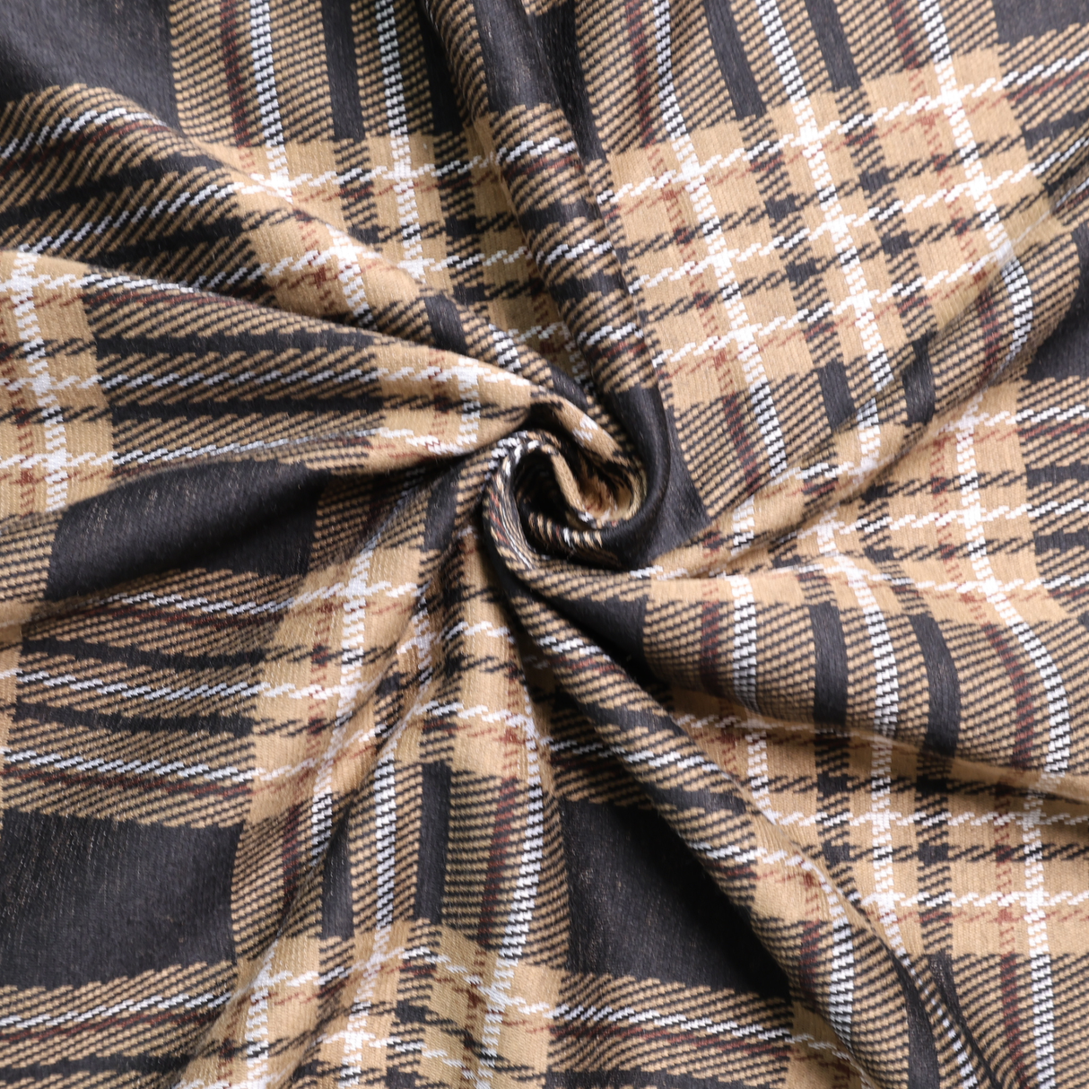 Stretch Plaid Double Knit Fabric (Beige/Black) - By the Yard