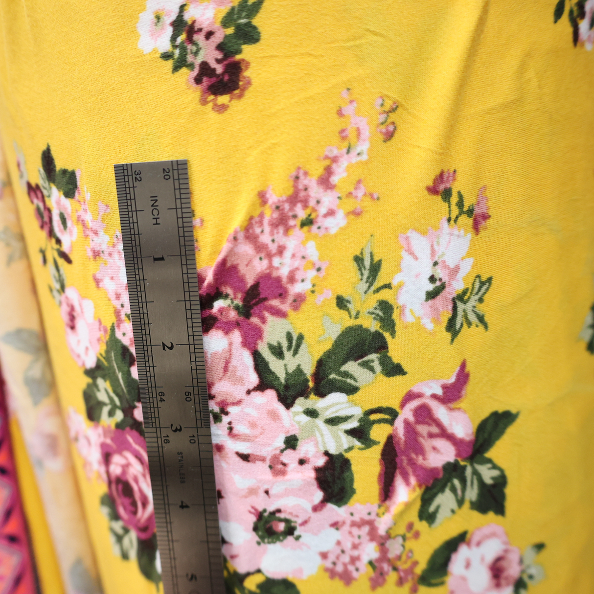 Double Brushed Jersey Knit Fabric/Yellow Floral Bouquet(#IT610) - By The Yard