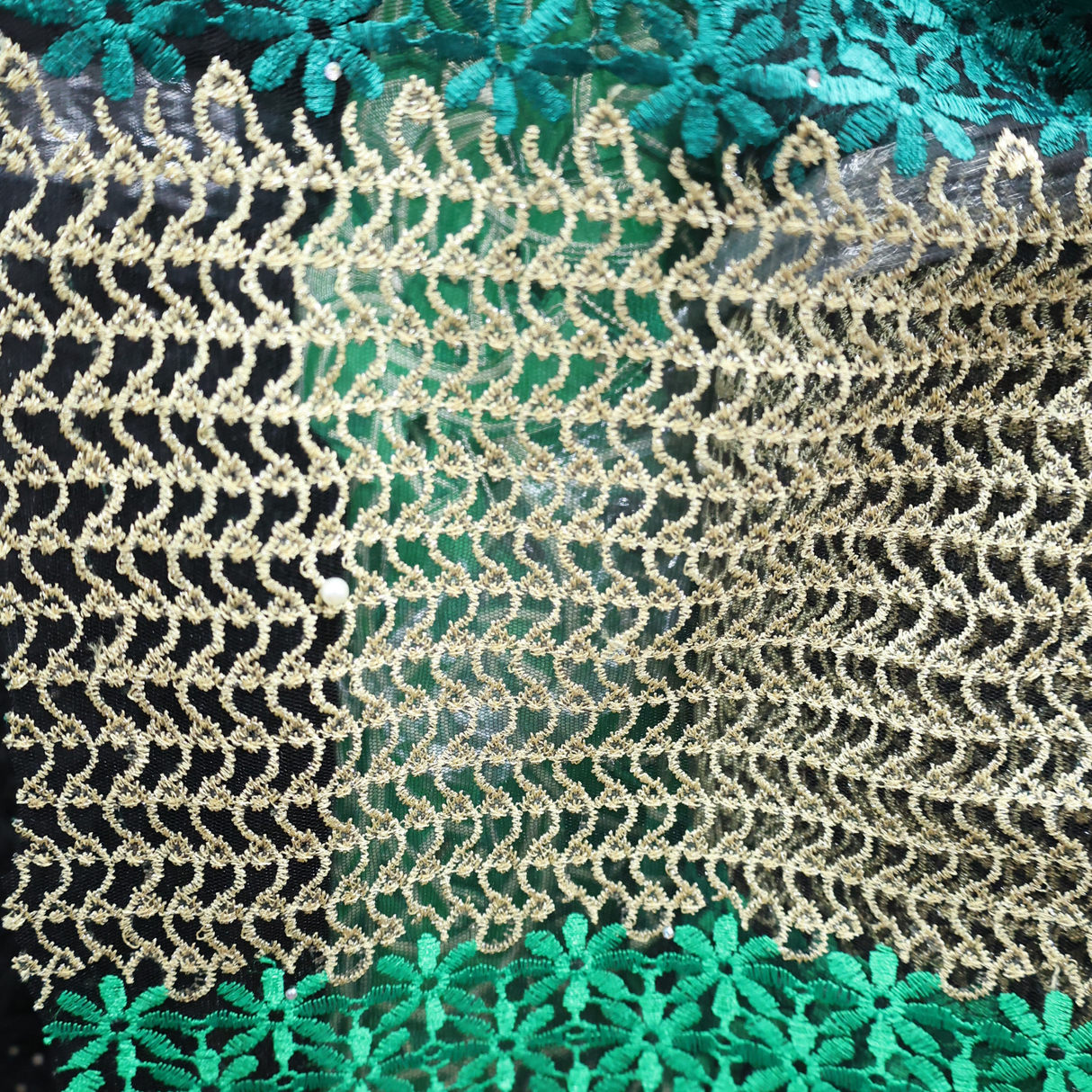 Embroidered Lace Fabric with Floral Border(#EM09) By Yard