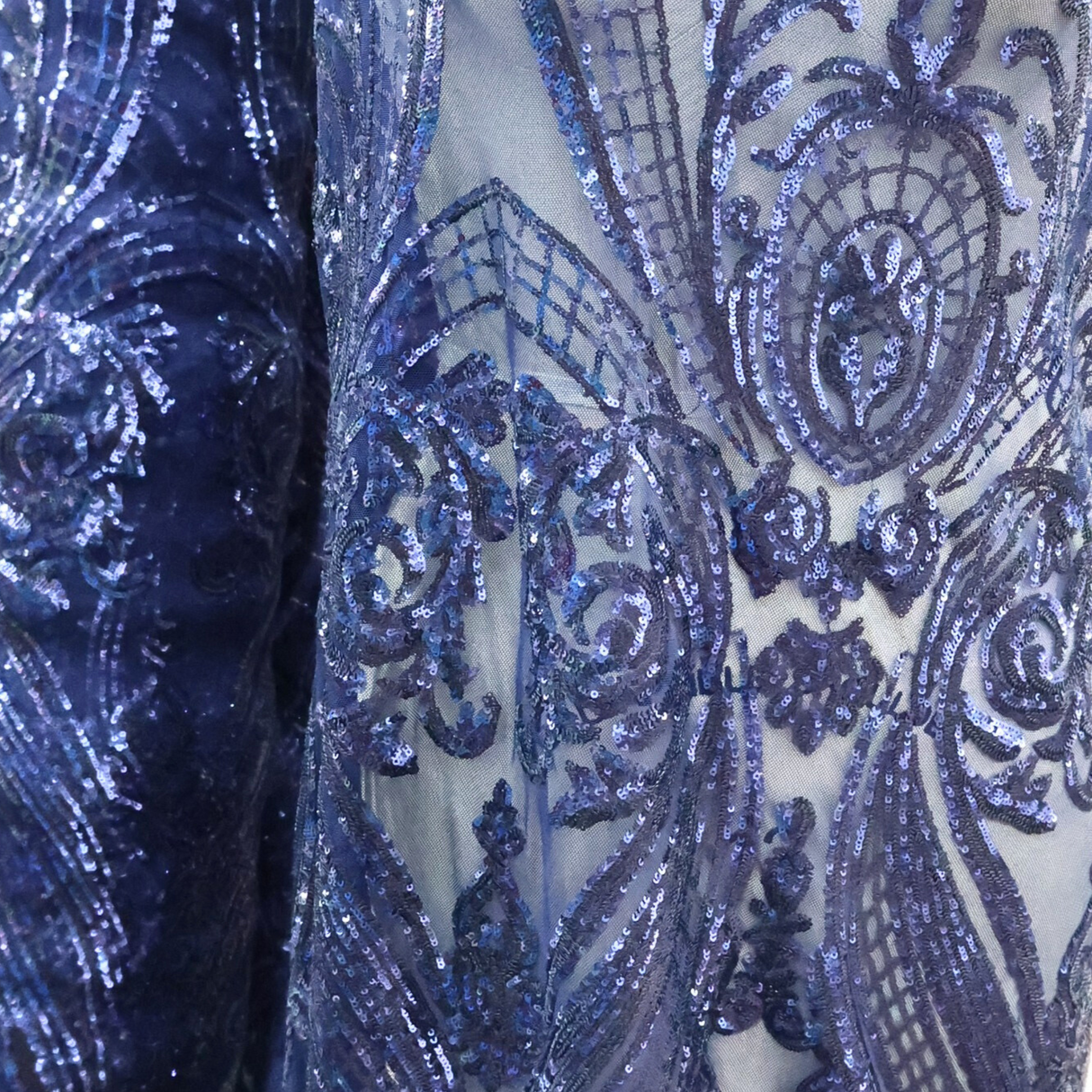 Royal Blue Baroque Stretch Sequin Mesh Fabric - By the Yard