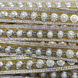 Pearl & Rhinestone Trim with Silver Settings- 1 Inch/10YDS (#CRY21)