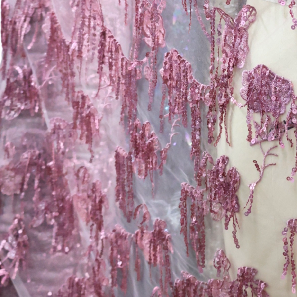 Royal Baroque Stretch Sequin Mesh Fabric (2 Colors, Pink & Gold) - By the Yard