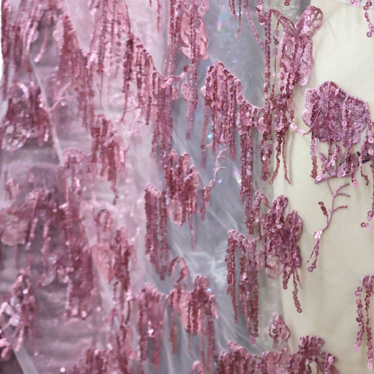 Royal Baroque Stretch Sequin Mesh Fabric (2 Colors, Pink & Gold) - By the Yard