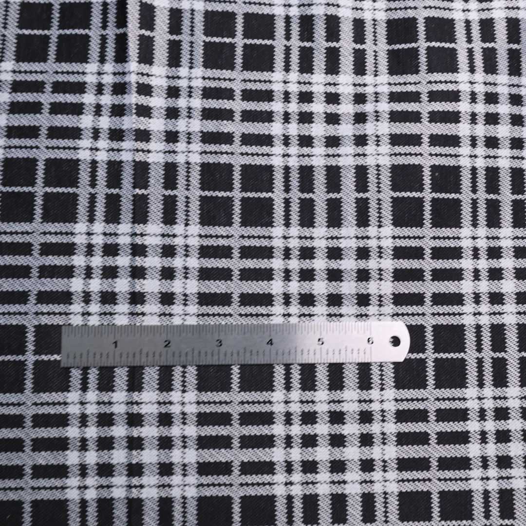 Stretch Plaid Double Knit Fabric ( Black /  White ) - By the Yard