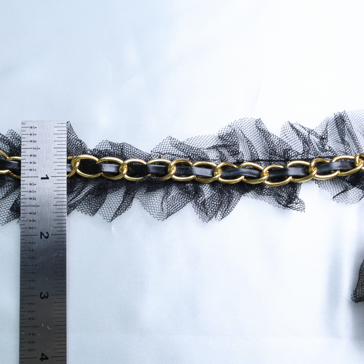 Black Ruffled Mesh Chain Trim – 2" / 8 Yards