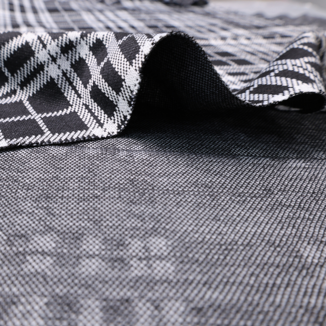 Stretch Plaid Double Knit Fabric ( Black /  White ) - By the Yard