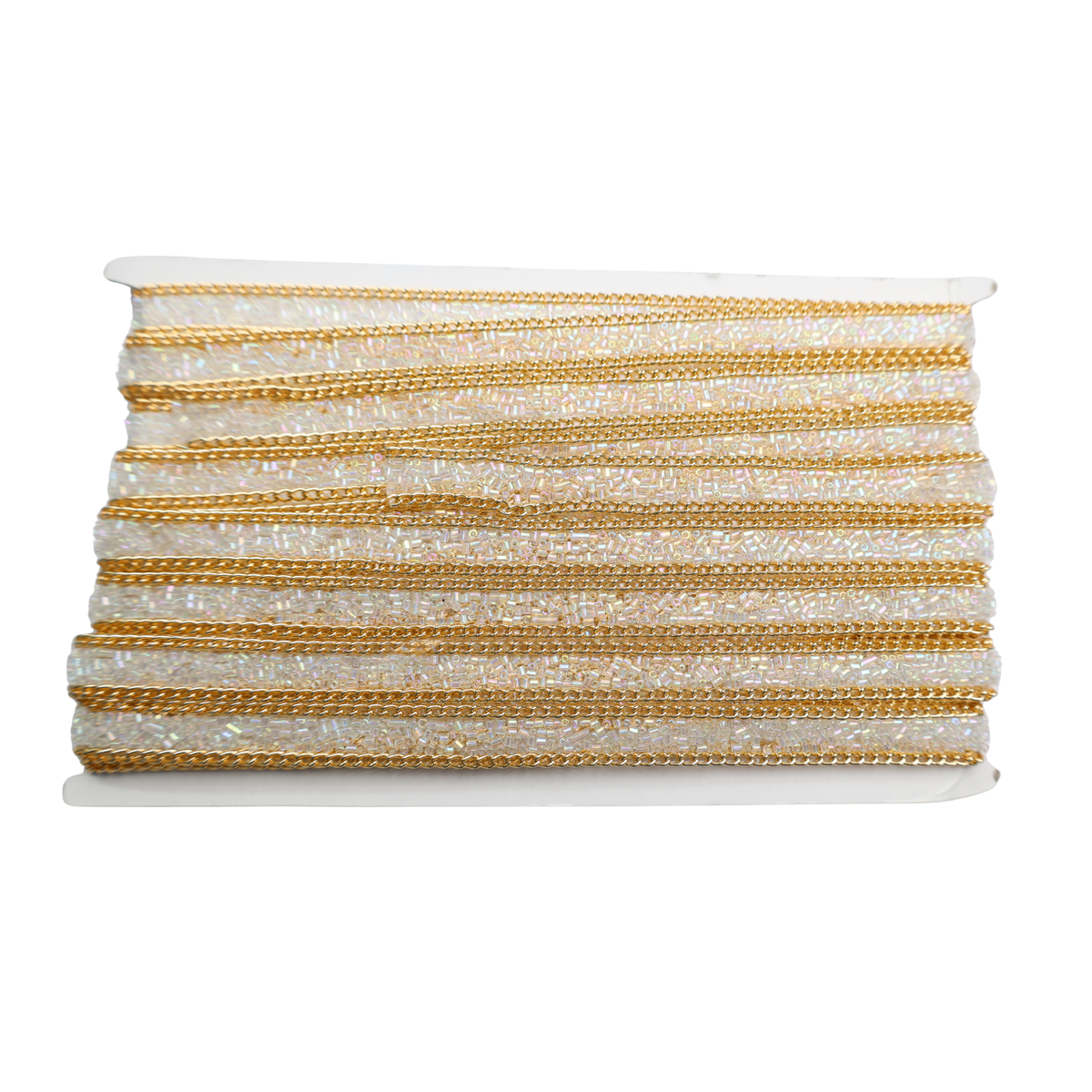 Iridescent Bugle Bead & Gold Chain Trim - 0.5 Inch/10YDS (#CRY01)