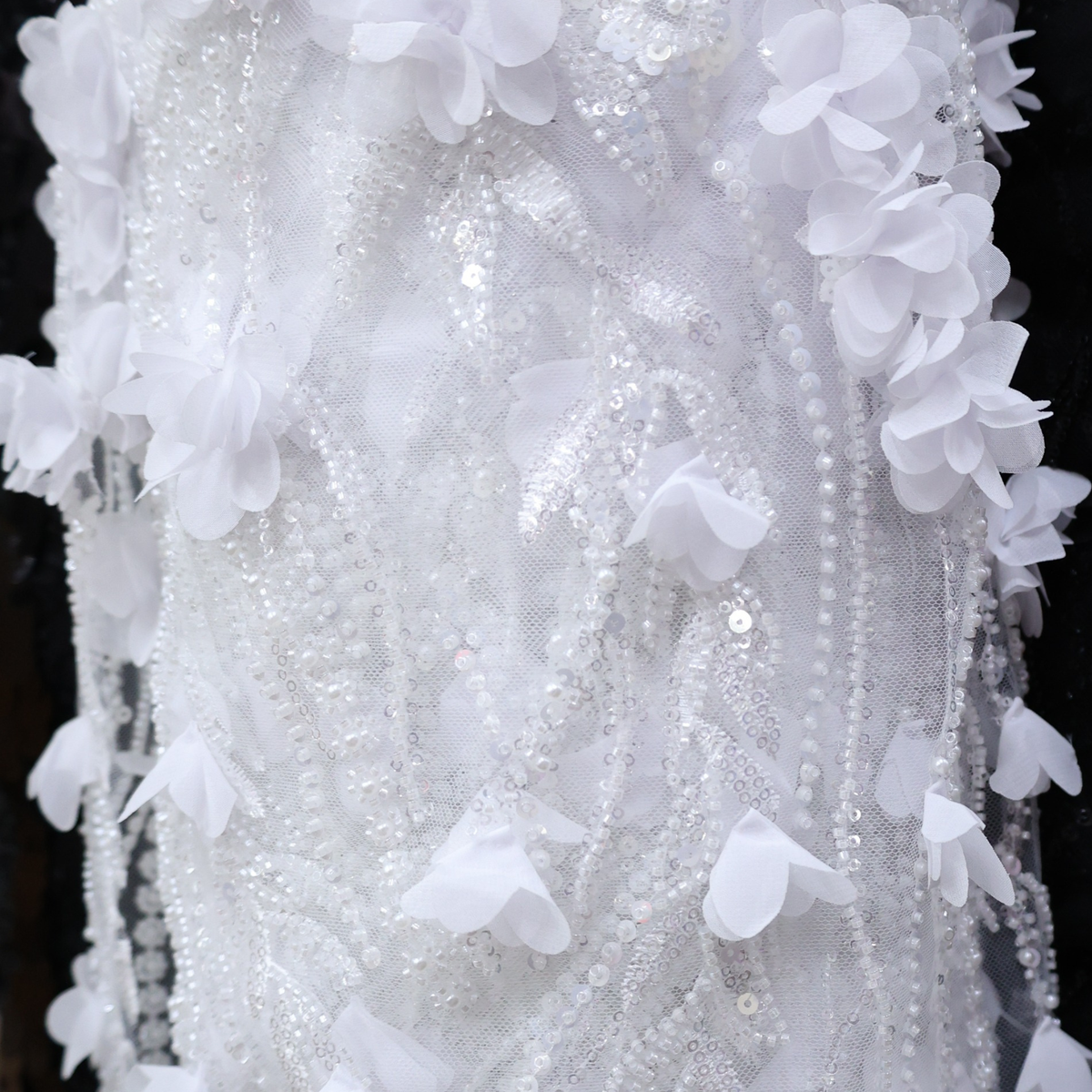 Luxury 3D Floral Embroidered Tulle with Sequins & Beads Design(9 Colors) By the Yard