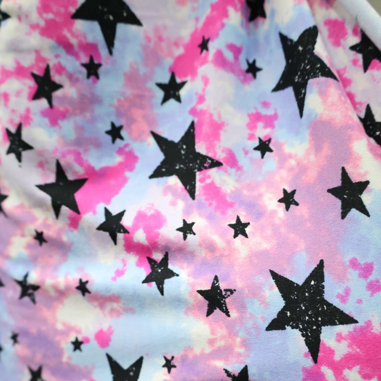 Double Brushed Jersey Knit Fabric/Black Star Pattern(#IT621) - By The Yard