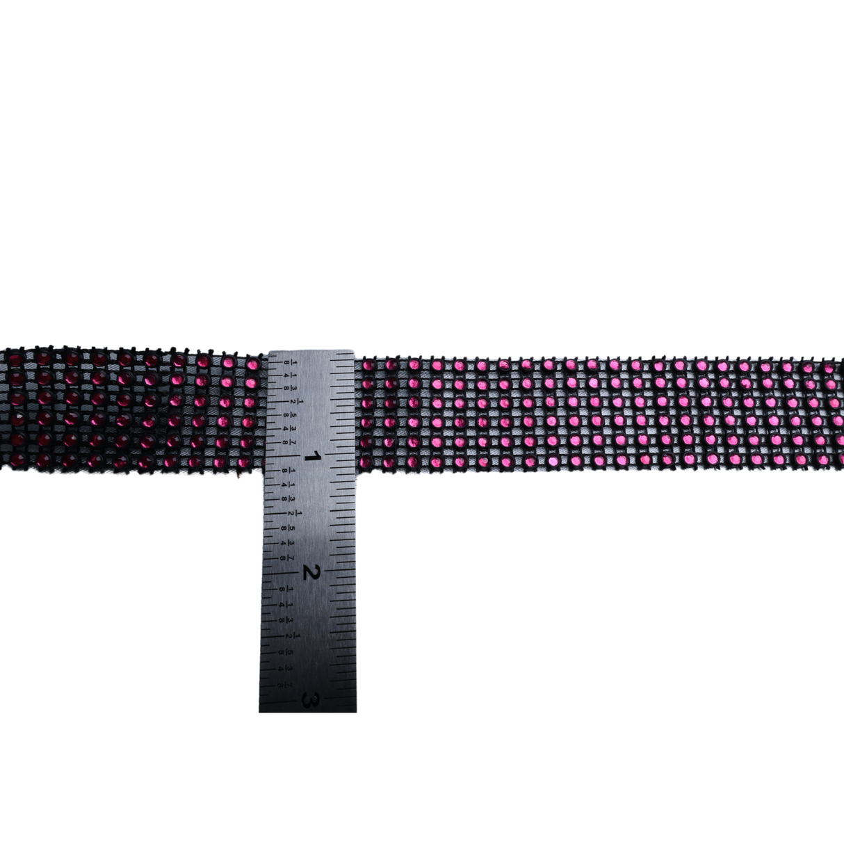 Rhinestone Mesh Trim – Hot Pink on Black, 27mm Wide (10 Yards)