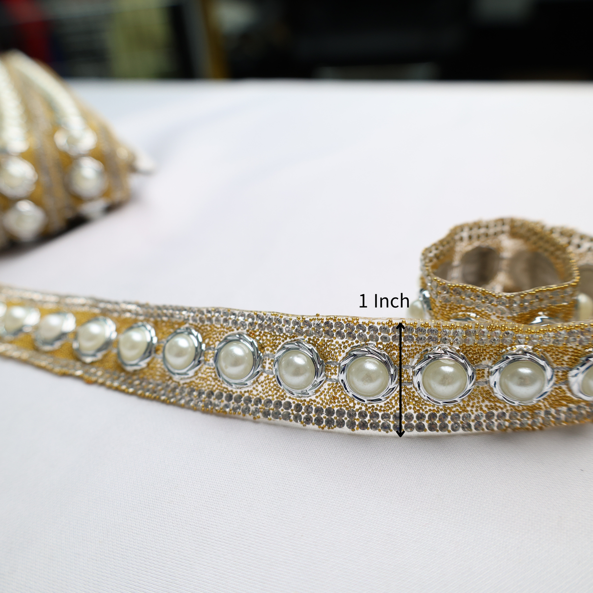 Pearl & Rhinestone Trim with Silver Settings- 1 Inch/10YDS (#CRY21)