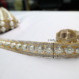 Pearl & Rhinestone Trim with Silver Settings- 1 Inch/10YDS (#CRY21)