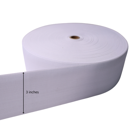 Vinyl Elastic Band: White,  50 Yards, 4 Sizes(1.0"/1.5"/2.0"/3.0")