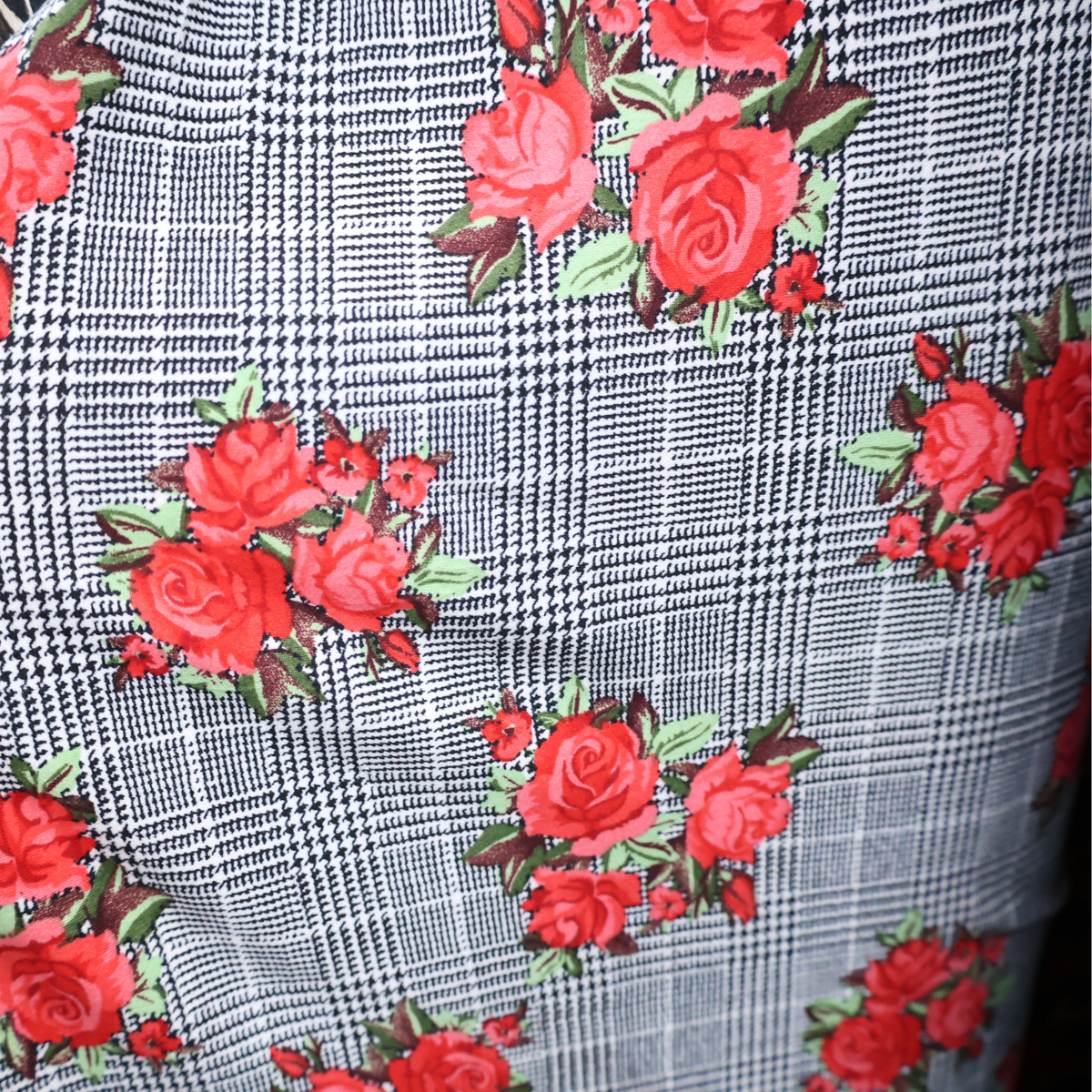 Double Brushed Jersey Knit Fabric/Plaid and rose pattern(#IT613) - By The Yard