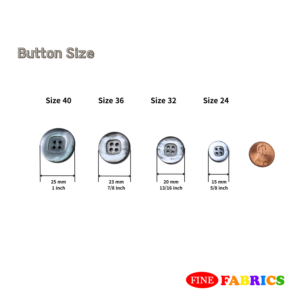 SEDAN Button : Black(#47), 4-Hole, 4 Sizes, by Dozen(12 pcs)/Gross(144 pcs)