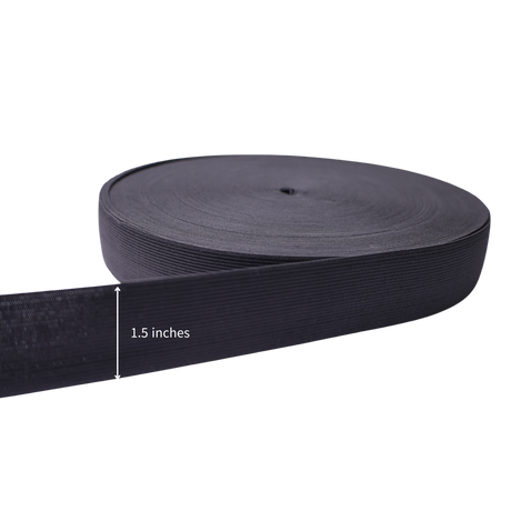 Vinyl Elastic Band: Black,  50 Yards, 5 Sizes(0.75"/1.0"/1.5"/2.0"/3.0")