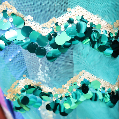 Sequin Mesh Fabric(2 colors) – Turquoise & Gold Zigzag Design By Yard