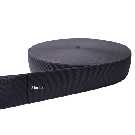 Vinyl Elastic Band: Black,  50 Yards, 5 Sizes(0.75"/1.0"/1.5"/2.0"/3.0")