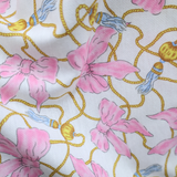 Cotton Poly Brushed Back Fleece Pink Bow & Rope Pattern Fabric - By The Yard