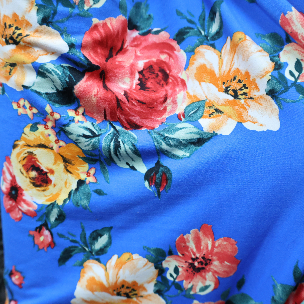 Double Brushed Jersey Knit Fabric Blue & rose pattern(#IT617) - By The Yard