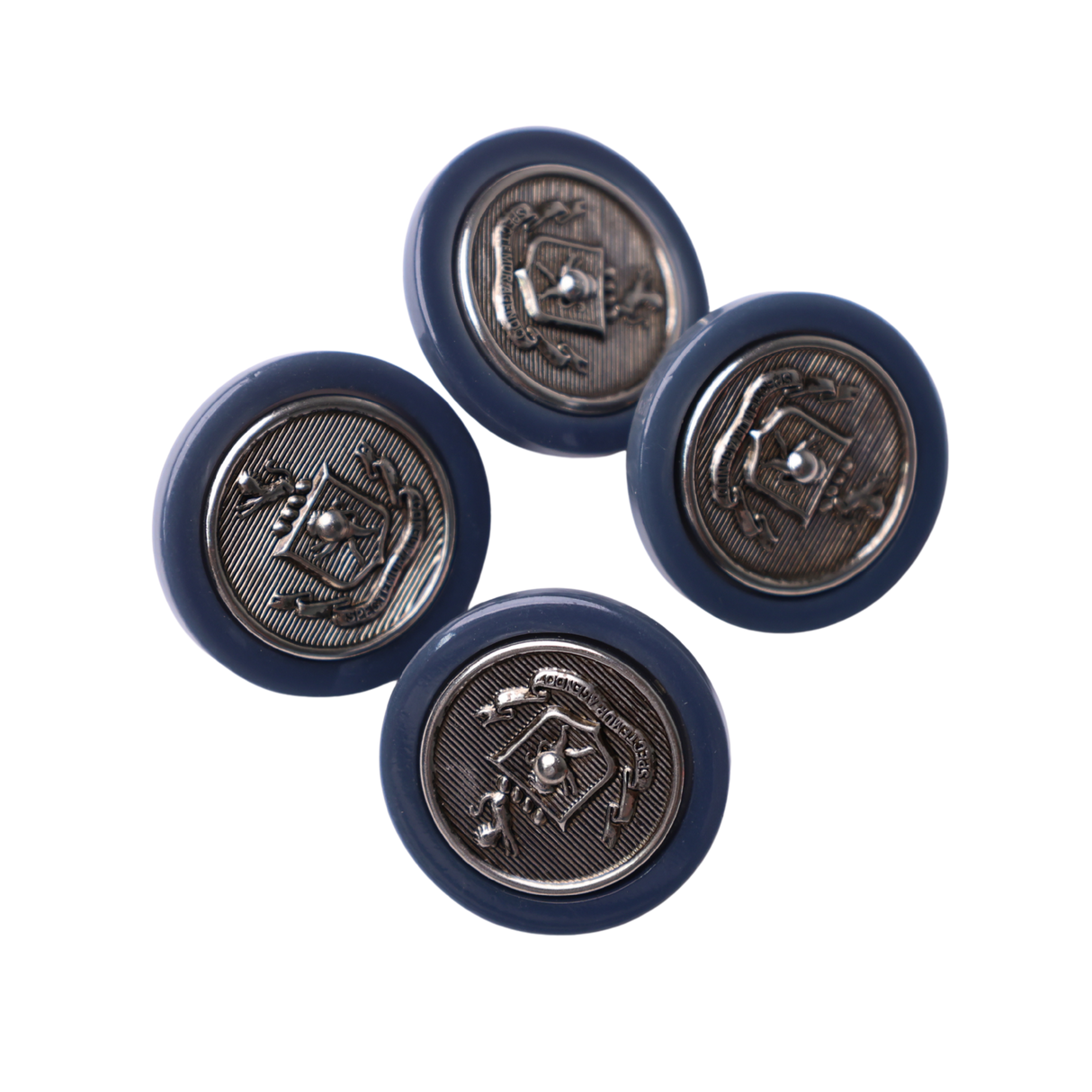 4PC Navy Blue & Silver Crest Shank Button – 1" (2.54 cm)
