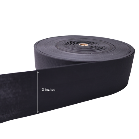 Vinyl Elastic Band: Black,  50 Yards, 5 Sizes(0.75"/1.0"/1.5"/2.0"/3.0")