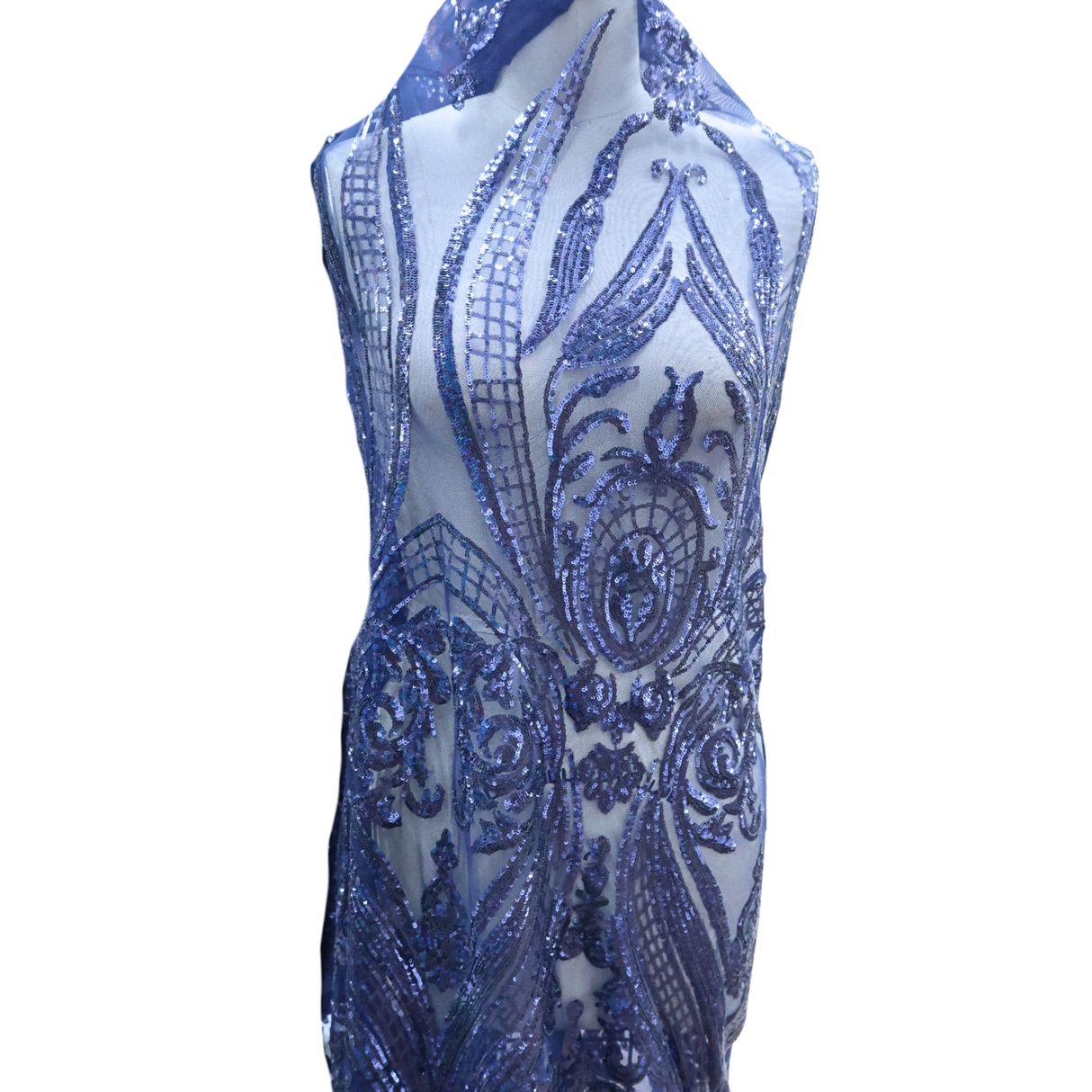 Royal Blue Baroque Stretch Sequin Mesh Fabric - By the Yard