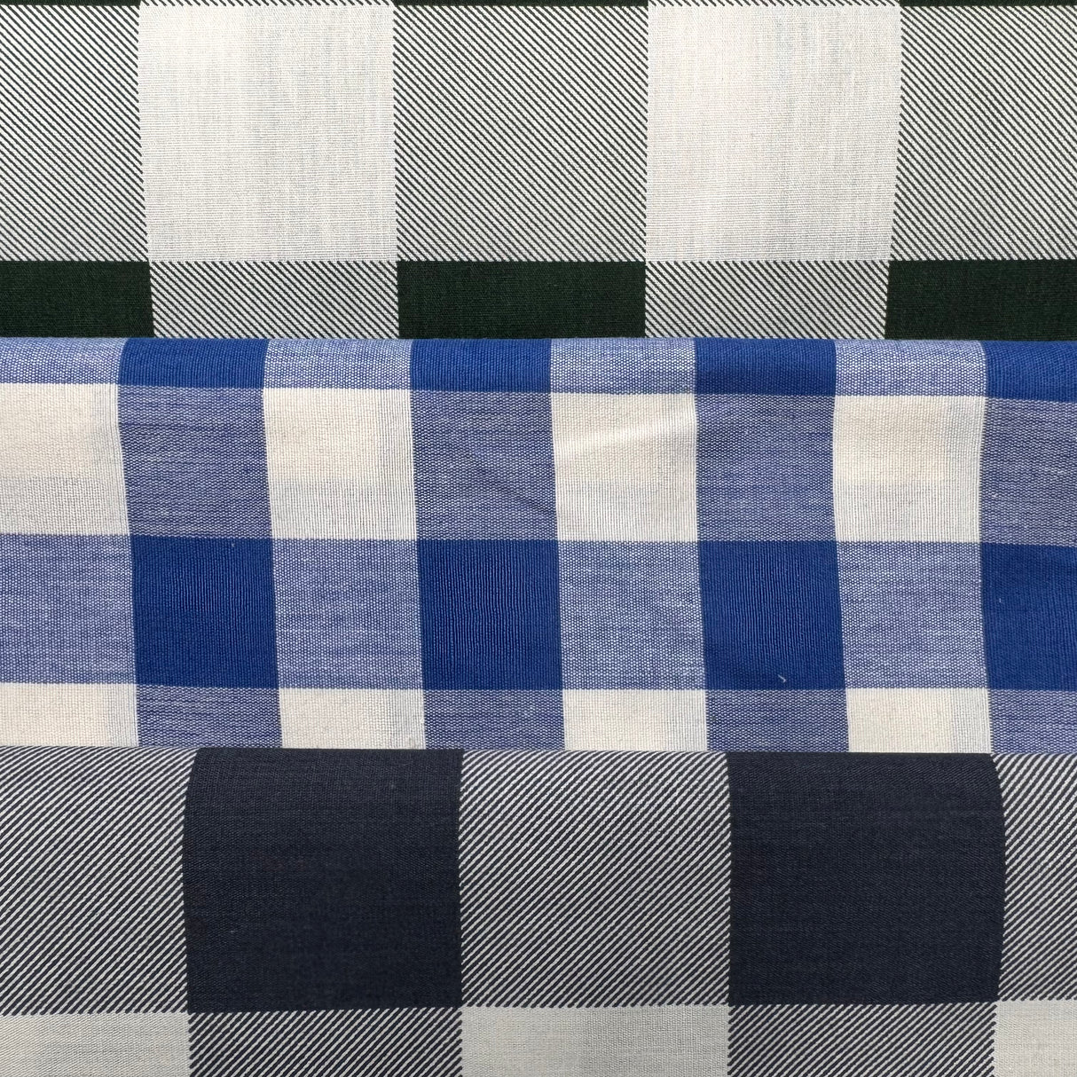 Cotton-Blend Fabric, Medium/Large Color-Block Check(3 Colors) - By the Yard