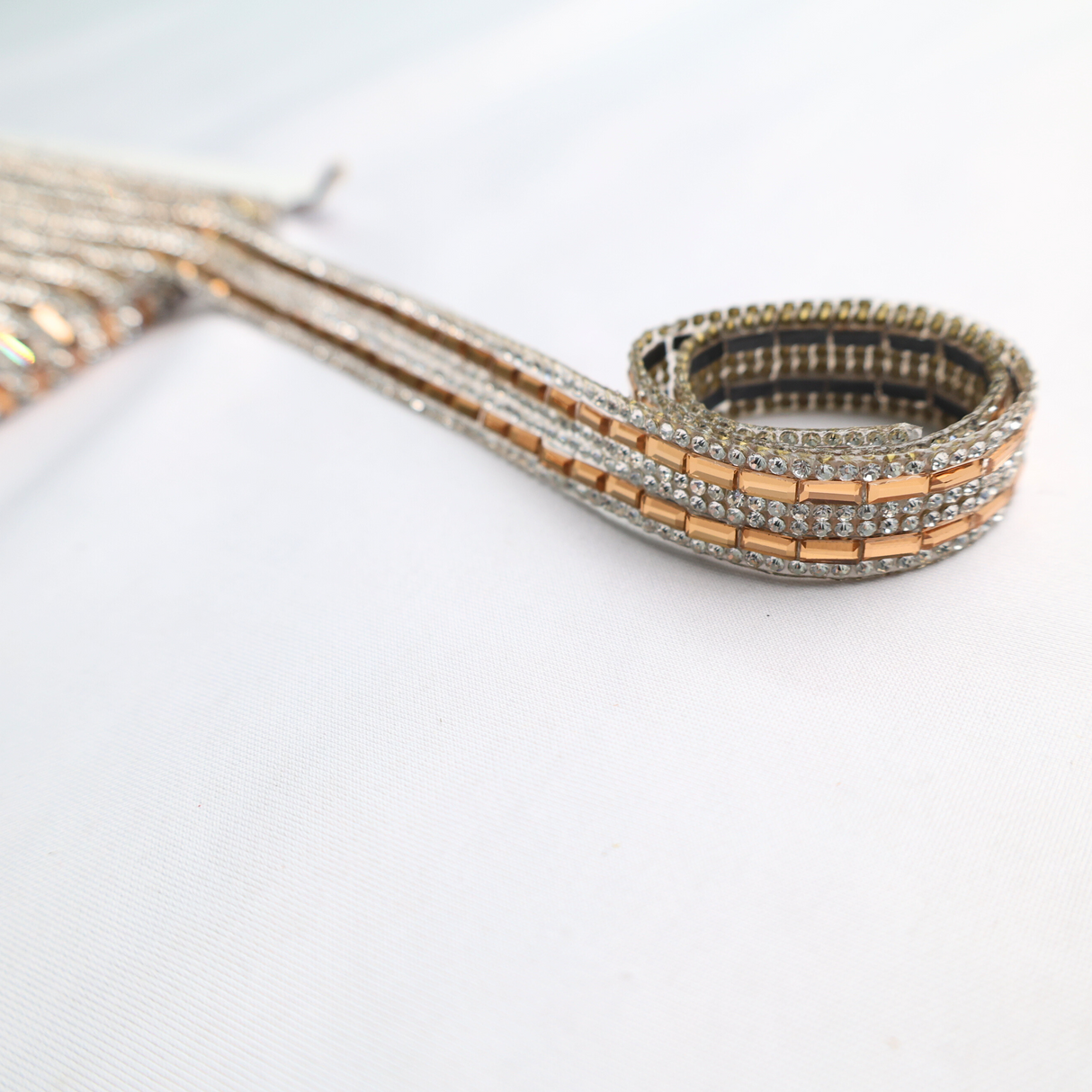 Rhinestone Beaded Chain Trim Ribbon - 10 Yds, Golden