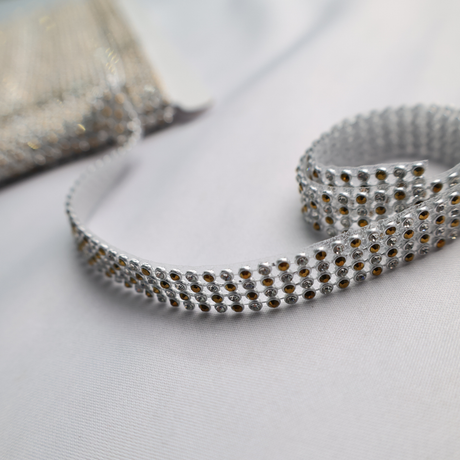 Rhinestone Beaded Chain Trim Ribbon - 1.3 Yds/10 Pcs, Silver