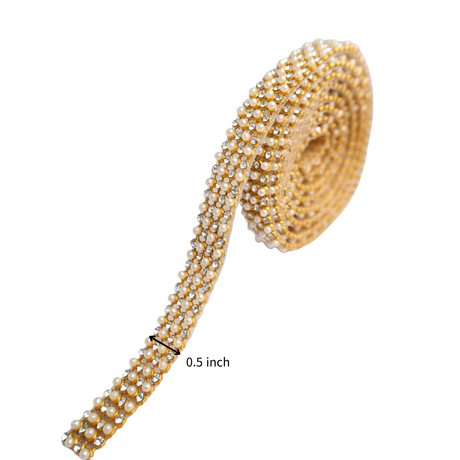 Rhinestone Beaded Chain Trim Ribbon - 1.3 Yds/10 Pcs, Golden