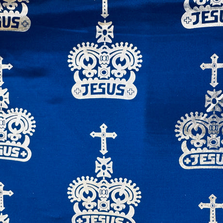 Poly-Blend Fabric, Religious Crown & Cross Motif(4 Colors) - By the Yard