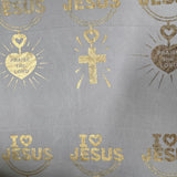 Poly-Blend Fabric, Religious Crown & Cross Motif(4 Colors) - By the Yard
