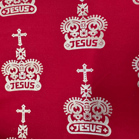 Poly-Blend Fabric, Religious Crown & Cross Motif(4 Colors) - By the Yard