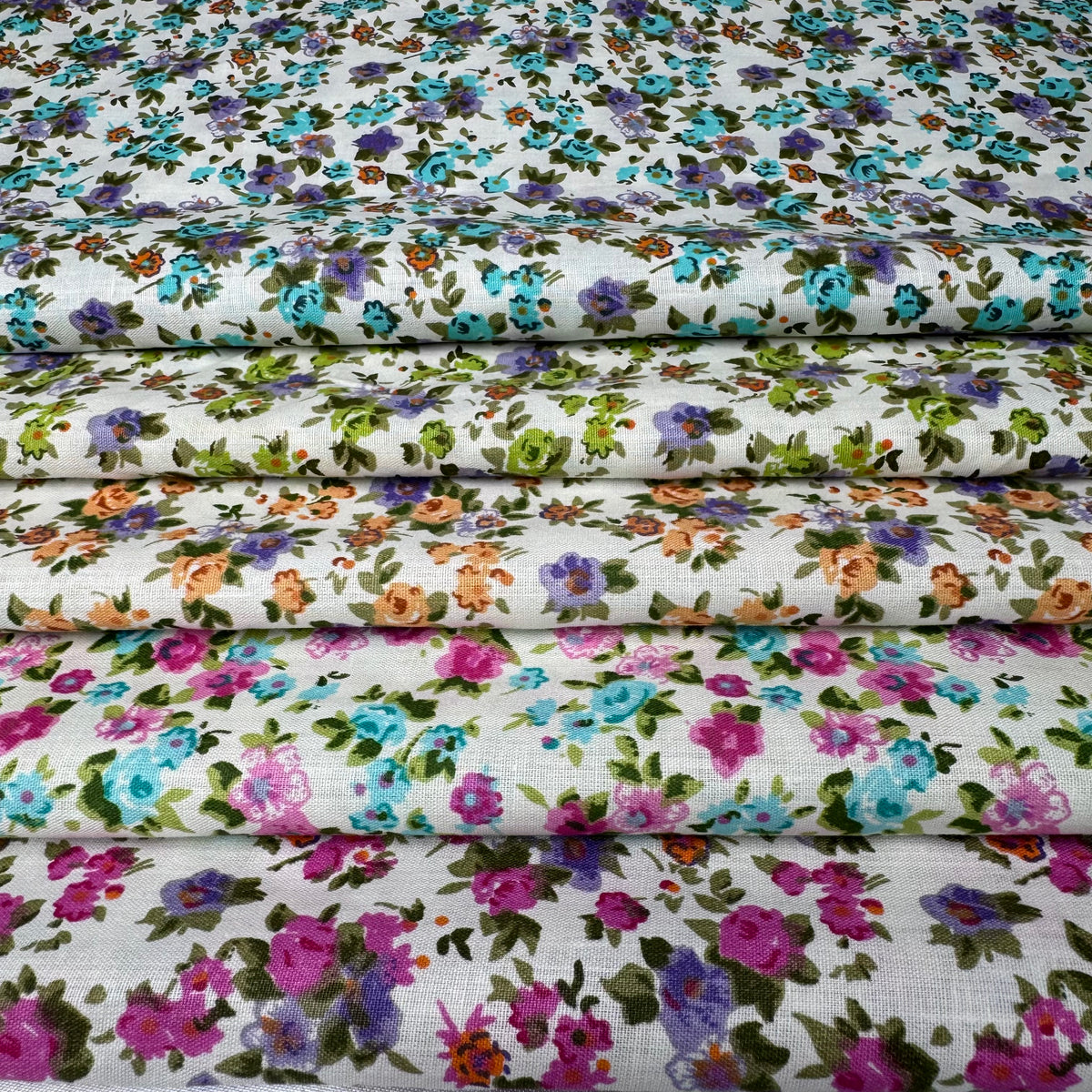 Cotton-Blend Fabric, Rose & Wildflower Scattered Pattern(5 Styles) - By the Yard