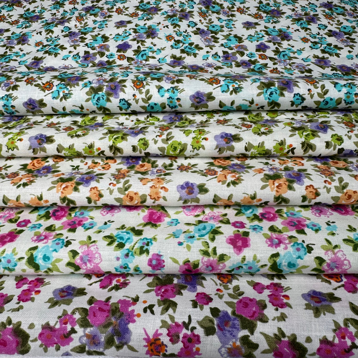 Cotton-Blend Fabric, Rose & Wildflower Scattered Pattern(5 Styles) - By the Yard