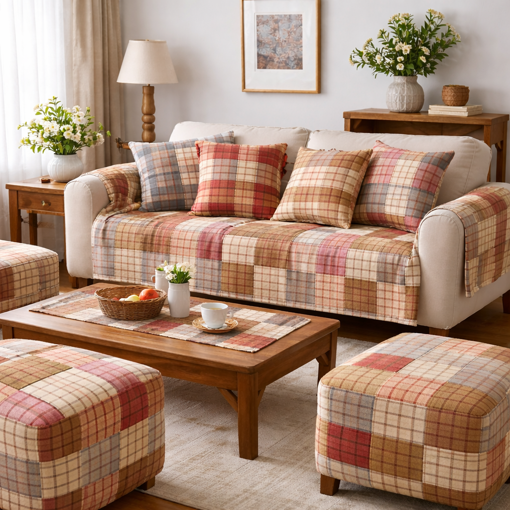 Cotton-Blend Fabric, Small Color-Block Check(4 Colors) - By the Yard