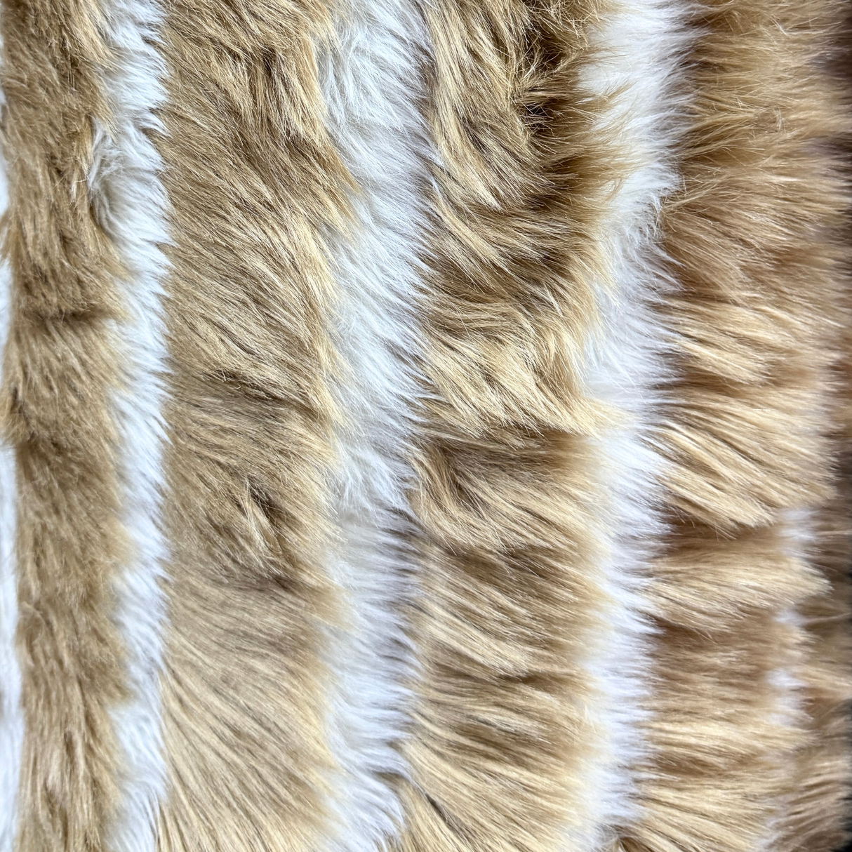 Faux Fur Fabric – Beige & White Stripe(#FF03) by Yard
