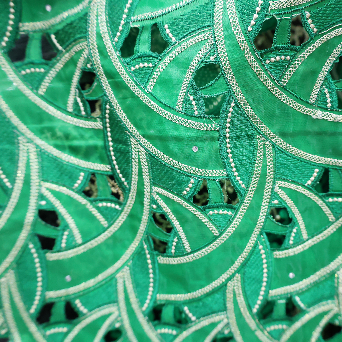 Cutwork Embroidered Lace Fabric, Green, By the Yard