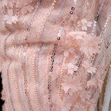 Flower Applique & Stripe Sequin Mesh Fabric – Luxury Lace(2Colors) By the Yard