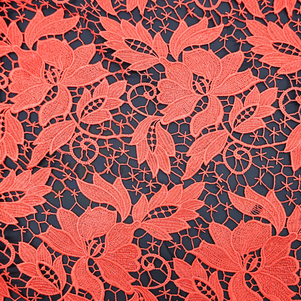 Embroidered Elegant Lace Fabric, Light Red, By the Yard