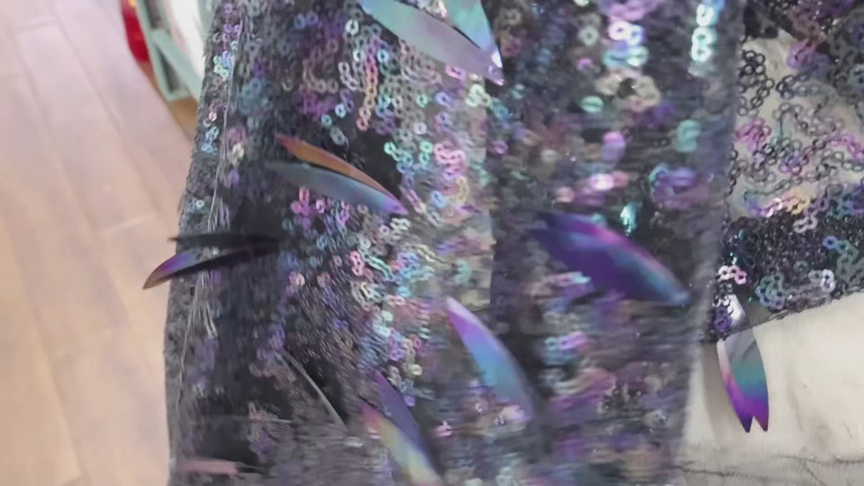 Sequins & Paillettes Mesh Fabric, Iridescent Firework Design, By the Yard