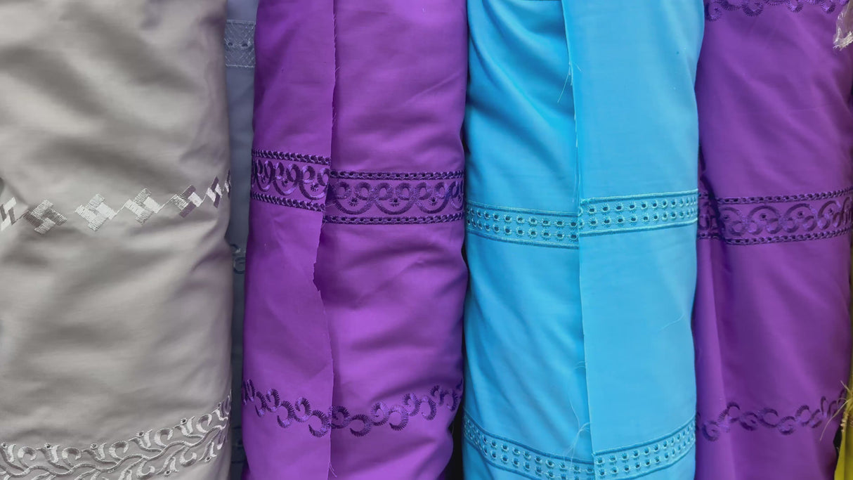 Embroidery Lace Cotton-Poly Fabric, 9 Colors, Different Patterns - By the Yard