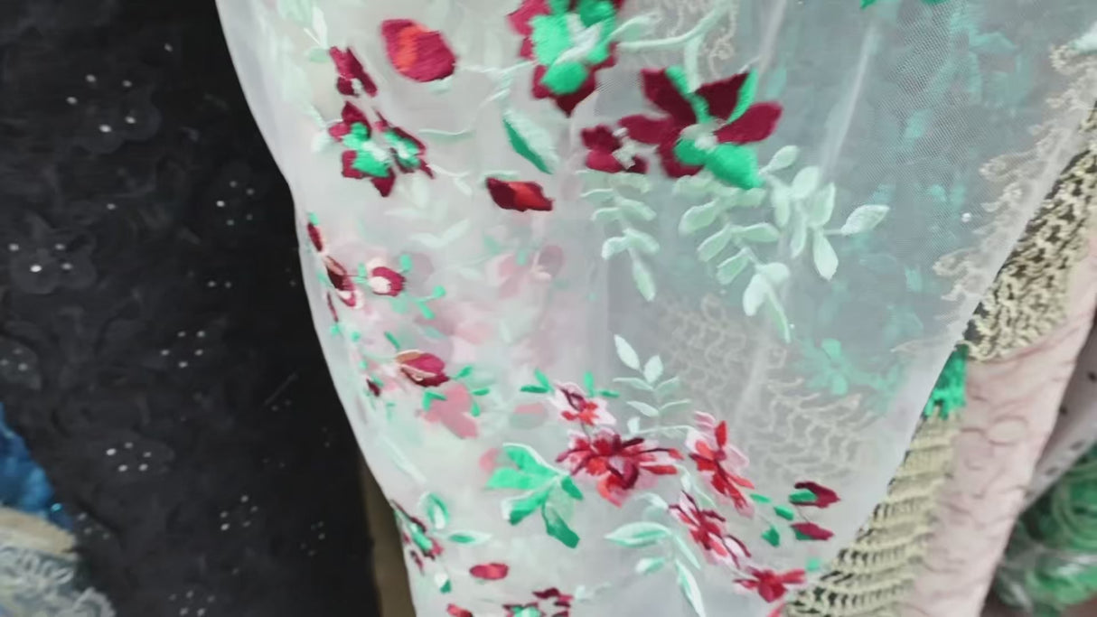 Embroidered Floral Lace Fabric(#EM10) By Yard